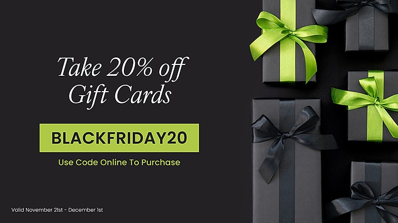 Black Friday gift card promotion with discount code.